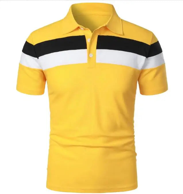 Wholesale Striped Color Blocking Tops Fashion Matching Men's Lapel Collar Short Sleeved T-shirts