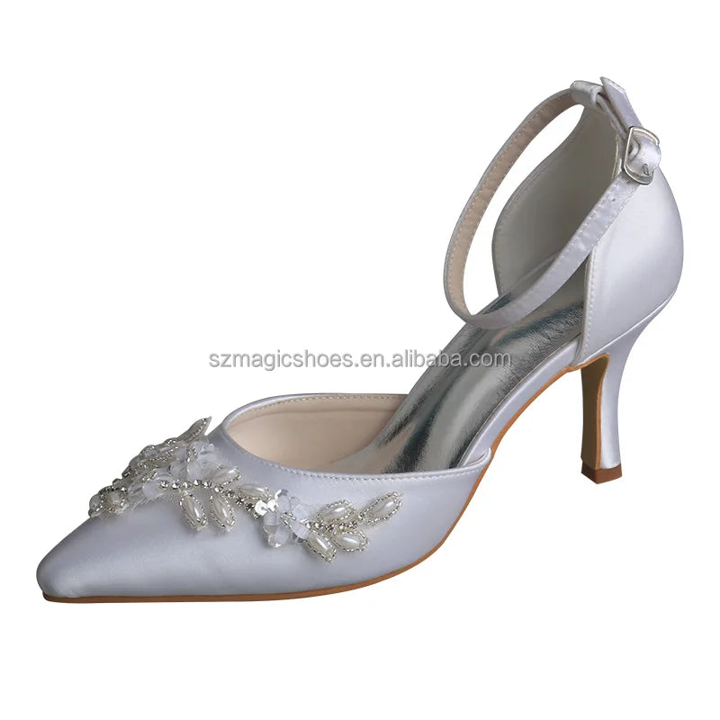 Customized Women's Shoes for Wedding with Pearl Brooches
