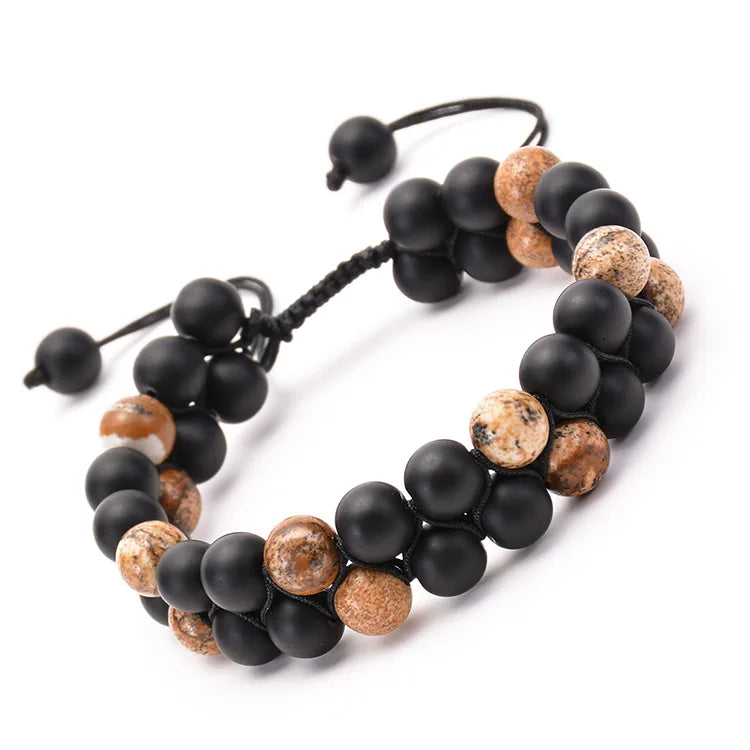 Hot Selling Natural Frosted Stone Double Row Adjustable Woven Winding Bracelet for Fashion Jewelry & Bangles