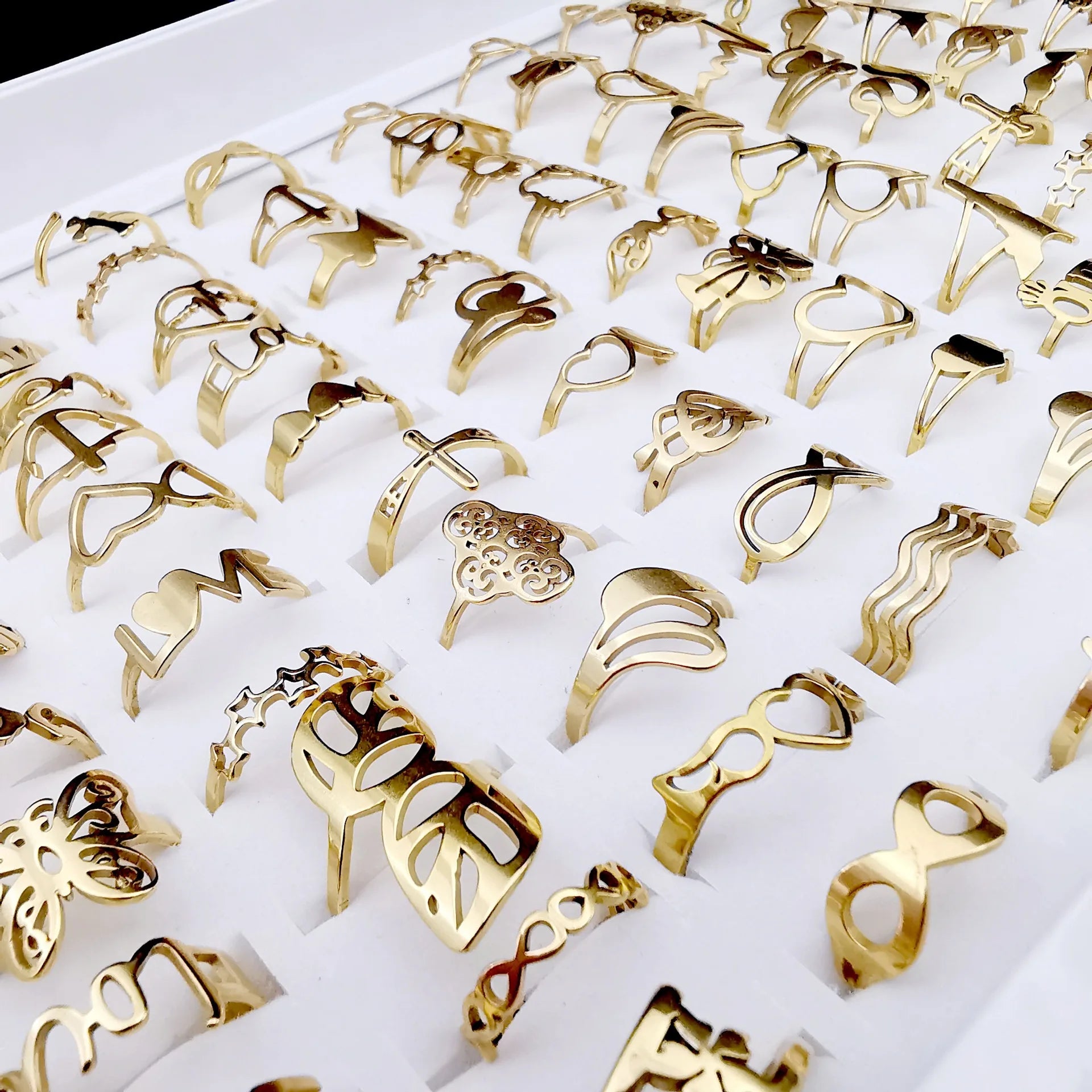 Classic Gold-Plated Stainless Steel Rings Multiple Styles and Sizes for Parties-Simple & Elegant for Women & Men