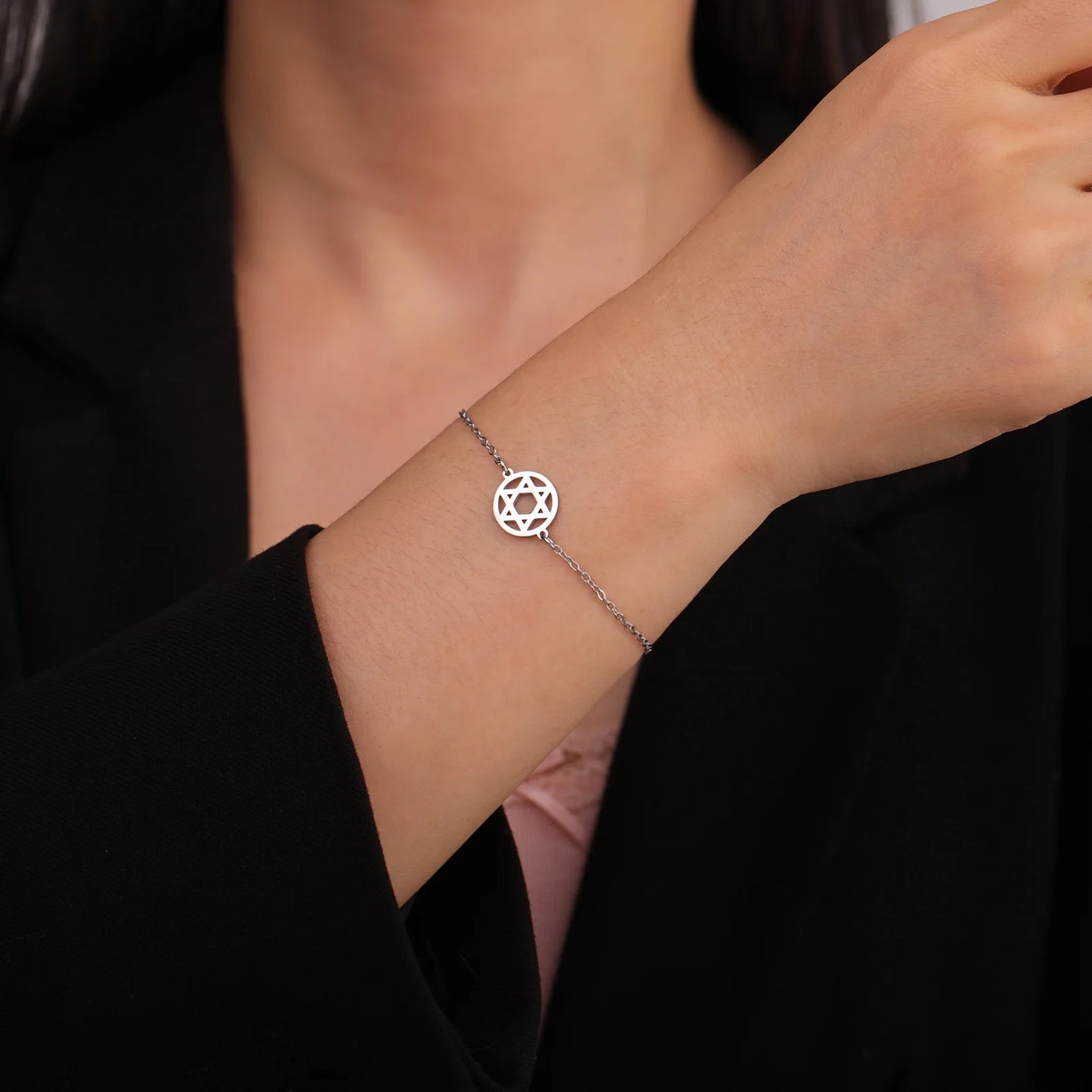 Star of David Charm Bracelet Israel Jewish Hexagram Pendant Bracelet Stainless Steel Jewelry for Women Men Gifts