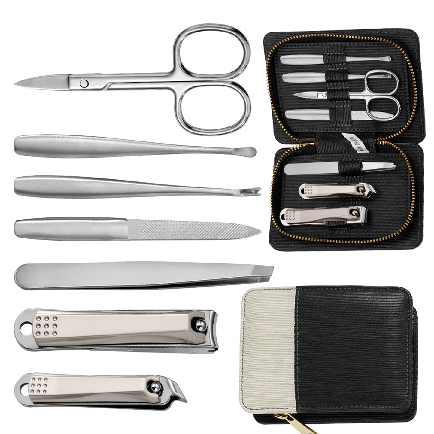 Wholesale Pedicure Kit Manicure Tools 7 1 Anti-Splash Stainless Steel Nail Cutter Set Silver Fashion Leather Sheath High
