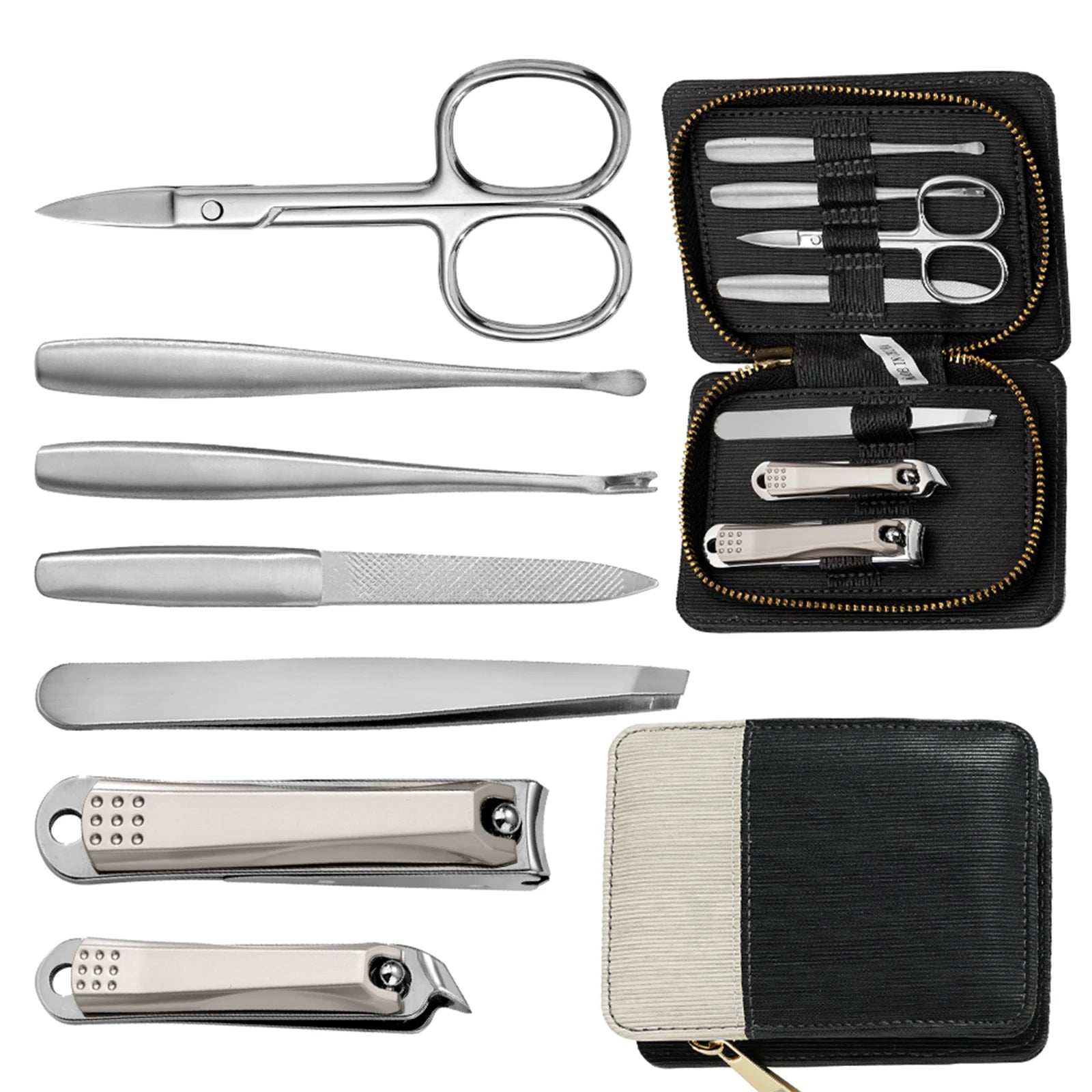 Wholesale Pedicure Kit Manicure Tools 7 1 Anti-Splash Stainless Steel Nail Cutter Set Silver Fashion Leather Sheath High