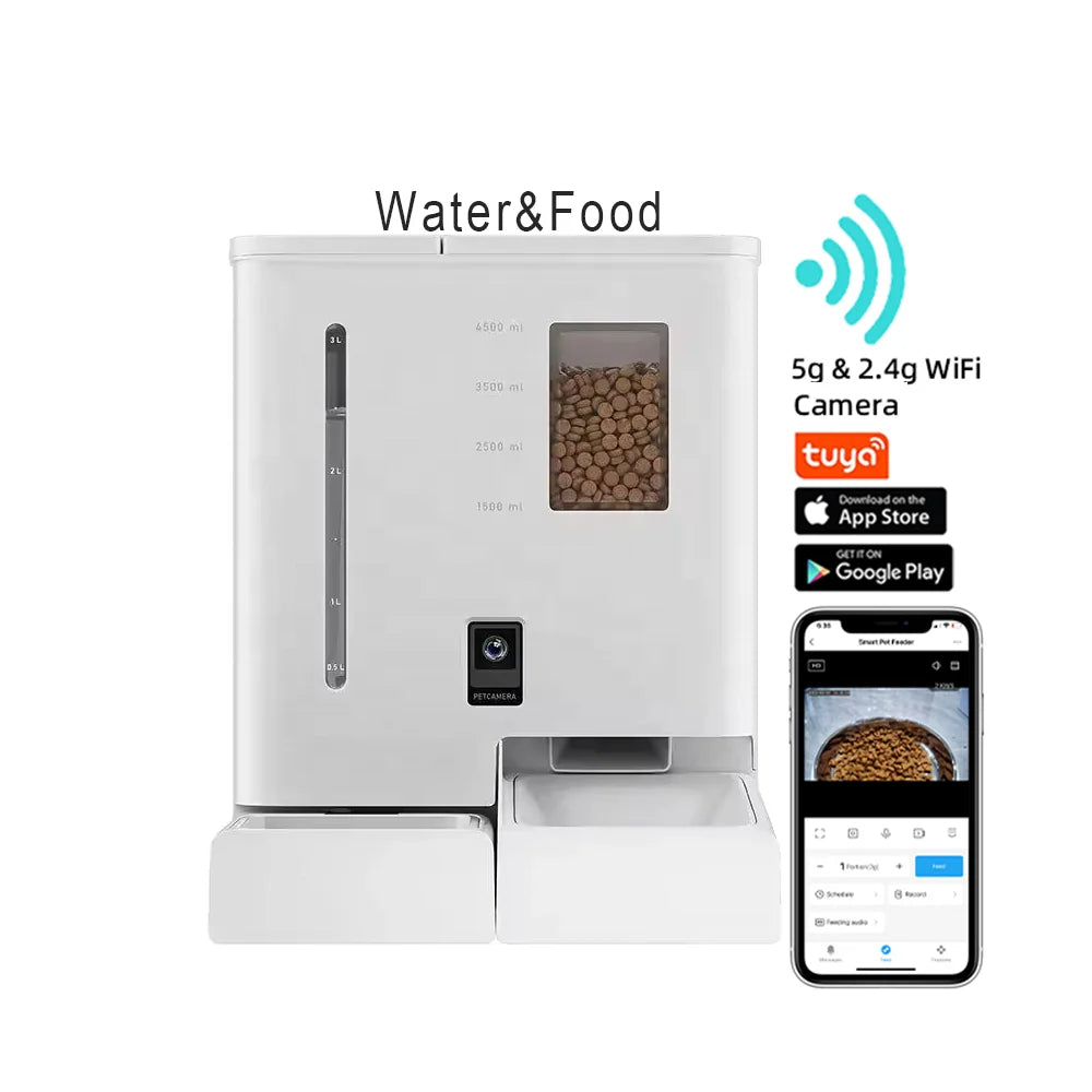 2026 New  Muti-function Auto Dog cat Bowl Feeder Smart Pet Food Feeder& Water Fountain 2 in 1 Pet Feeder and Waterer with Cam