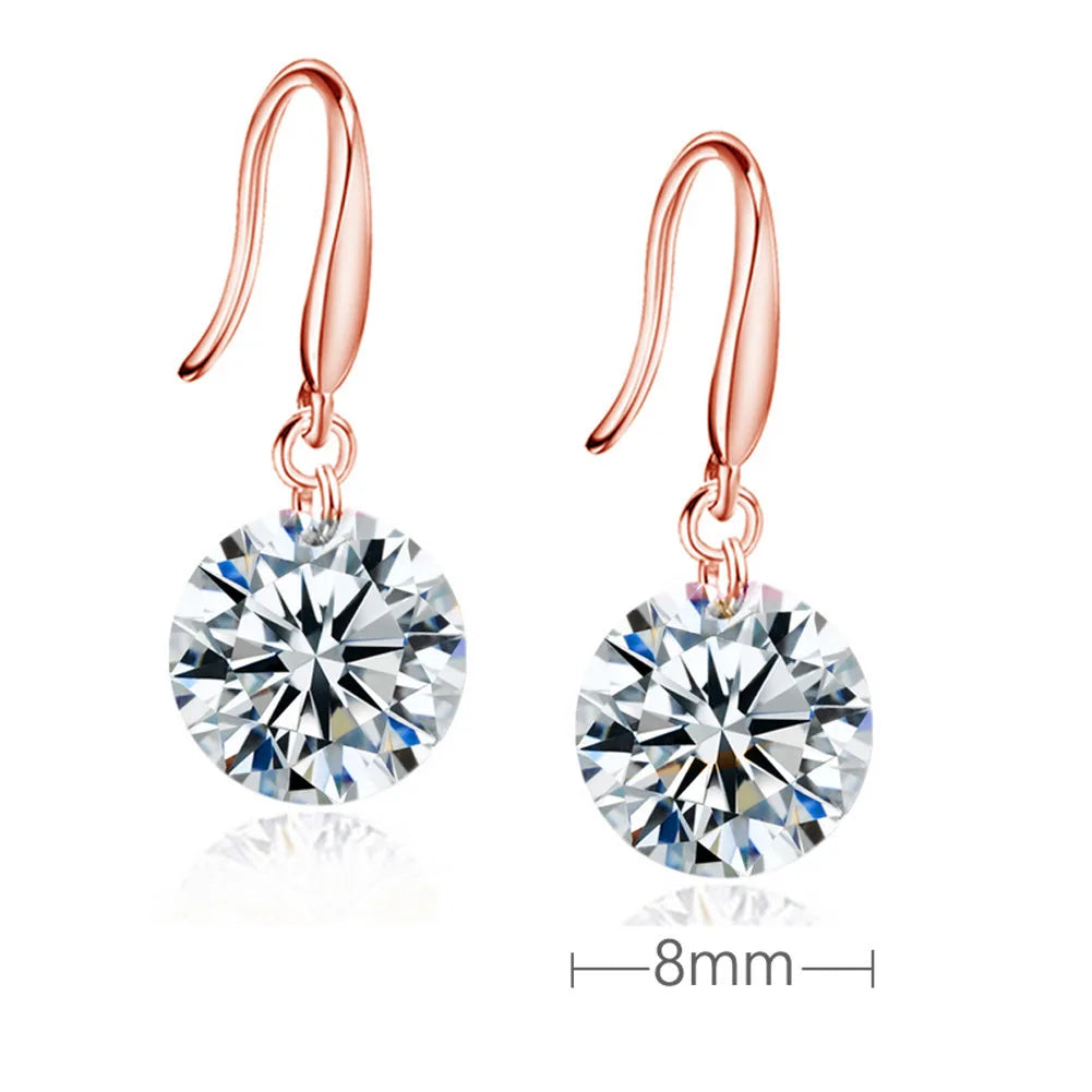 Elegant Wedding Silver Round AAA CZ Diamond Earrings Classic Zircon Crystal Shining Drop Earrings for Women Jewelry