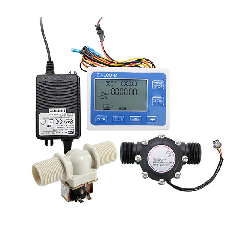 DN25 Digital LED Display Flow Quantitative Controller Instrument+1 Male Thread Plastic Flowmeter +1 Water Solenoid Valve