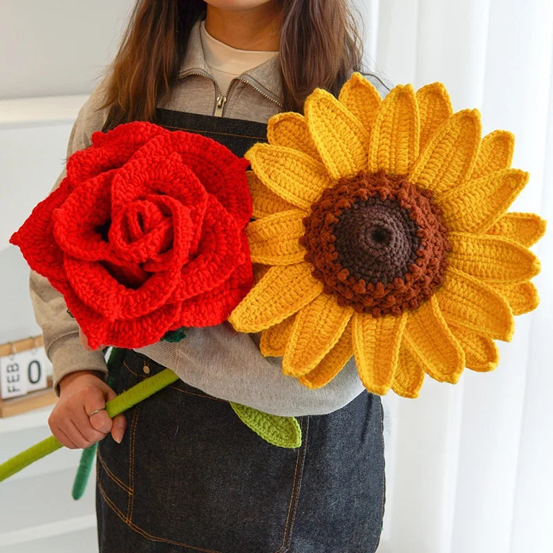 New Giant Flowers Handmade Artificial Roses Sunflower Large Crochet Flowers for Valentine's Day Gift