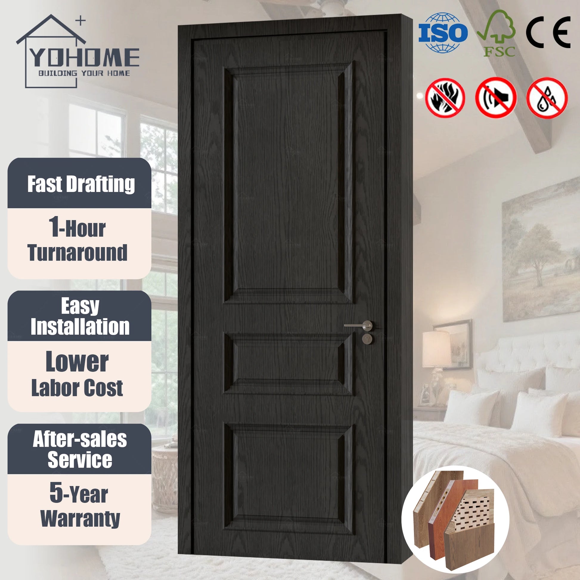 European Standard Modern Design Internal Bedroom Timber Doors for Home Soundproof Interior Wooden Doors for Houses Door