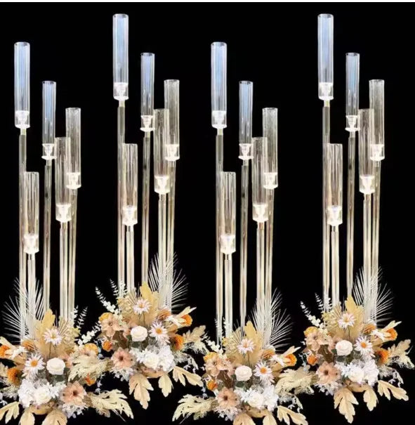Wholesale New Style Gold 5 Heads 8 Heads Candle Holders Acrylic Wedding Table Candelabra Centerpiece Candlesticks