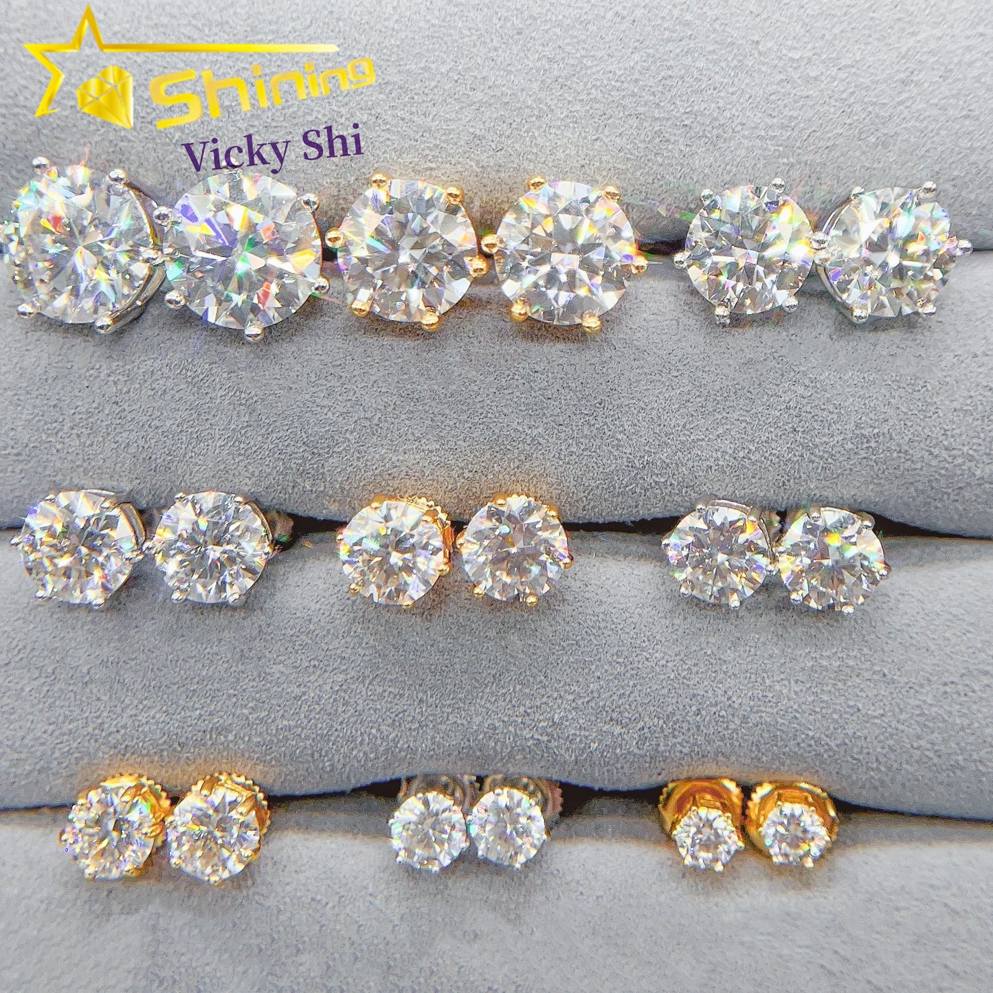 Pass Diamond Tester 925 Sterling Silver Classic 6 Prongs Round Moissanite Stud Earrings Screw Back Fine Women Earrings