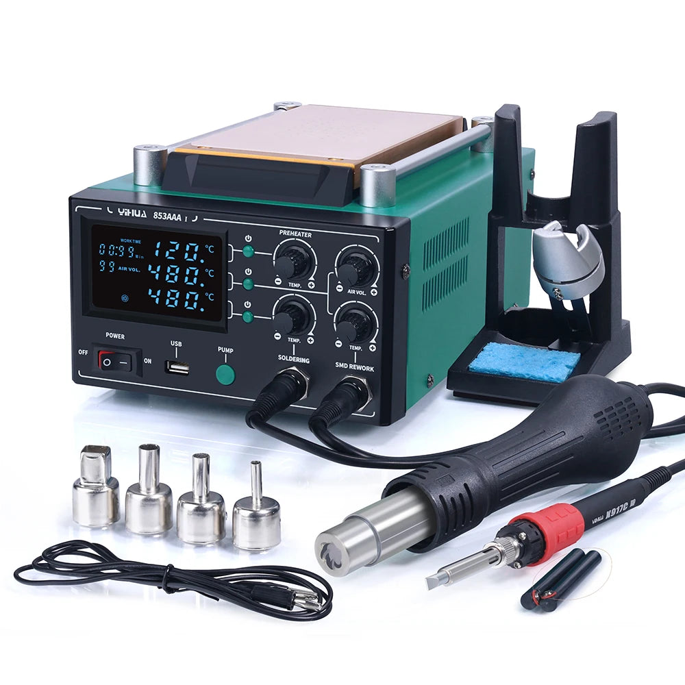 YIHUA 853AAA-I Upgrade Version 3 in 1 Digital SMD Desoldering Hot air Phone Screen Repair Machine BGA Rework Soldering Statio