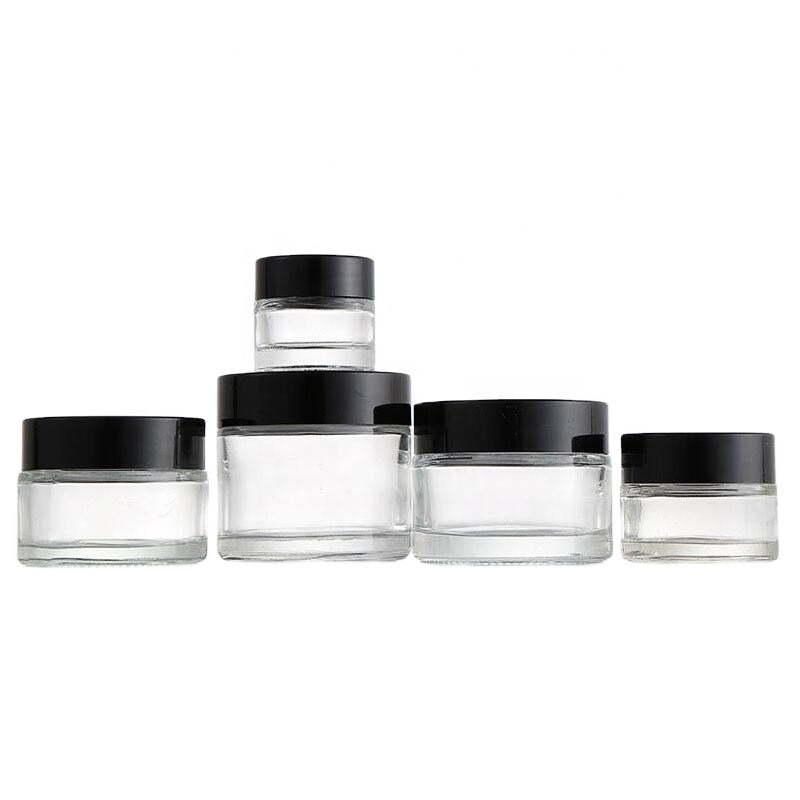 5ml 10ml 15ml 20ml 25ml 30ml 50ml 60ml 100ml Clear Glass Empty Custom Hand Lotion Cream Jar With Black Lids and White Spoons