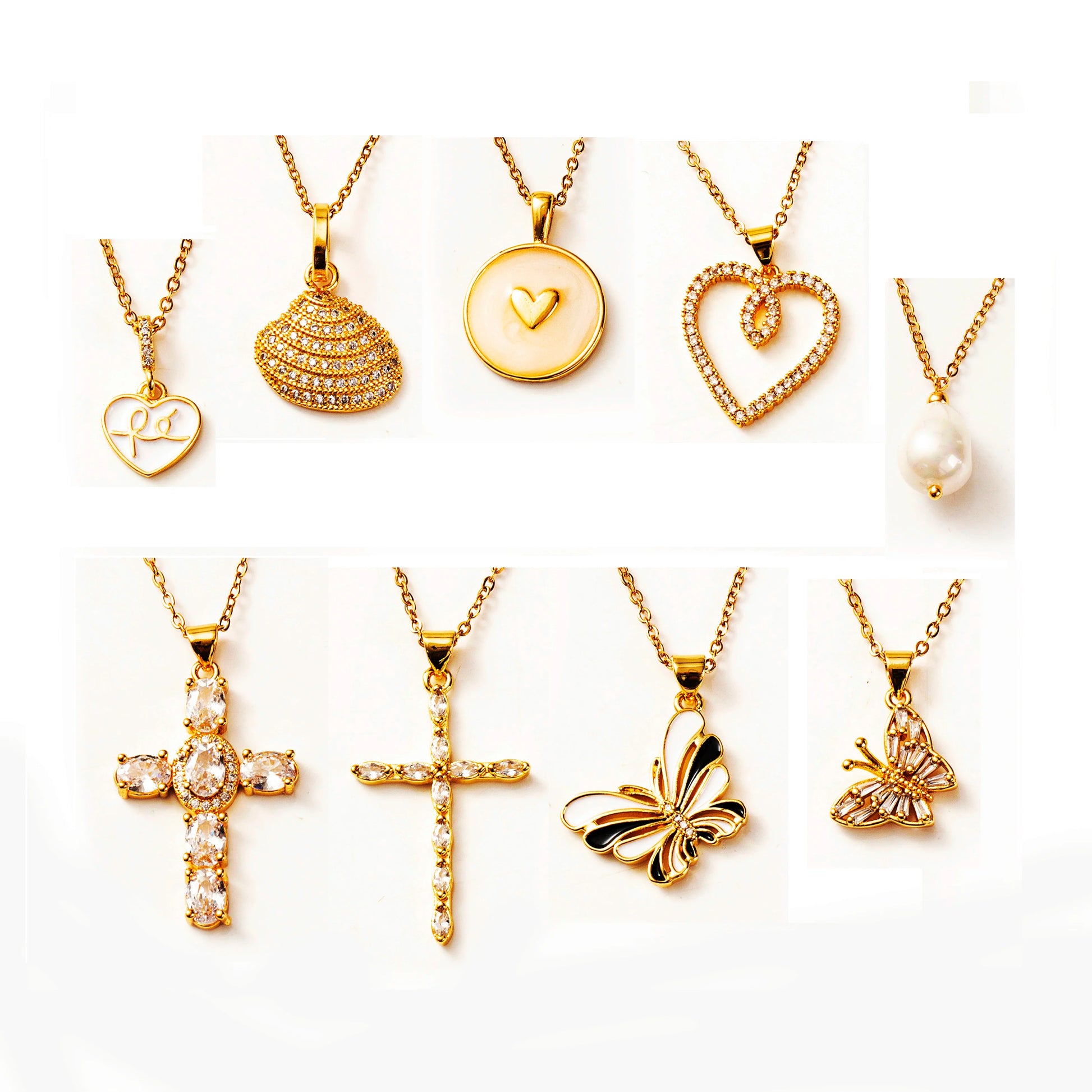Hiphop Jewelry Crystal butterfly Pendant Seashell Charm Alloy Mens Moissanite Diamond Cross Necklaces Plated 14k Tennis Neckl