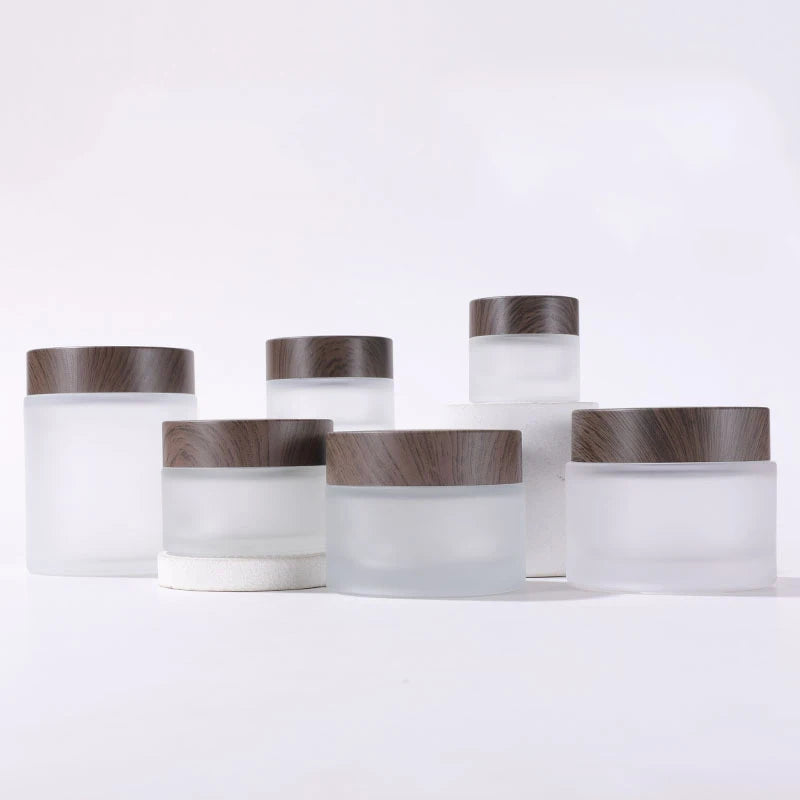 Glass Jar with Dark Wood Lid 15g 30g 50g 100g Cosmetic Packaging Face Cream Glass Jar Skin Care Cream Container With Bamboo L