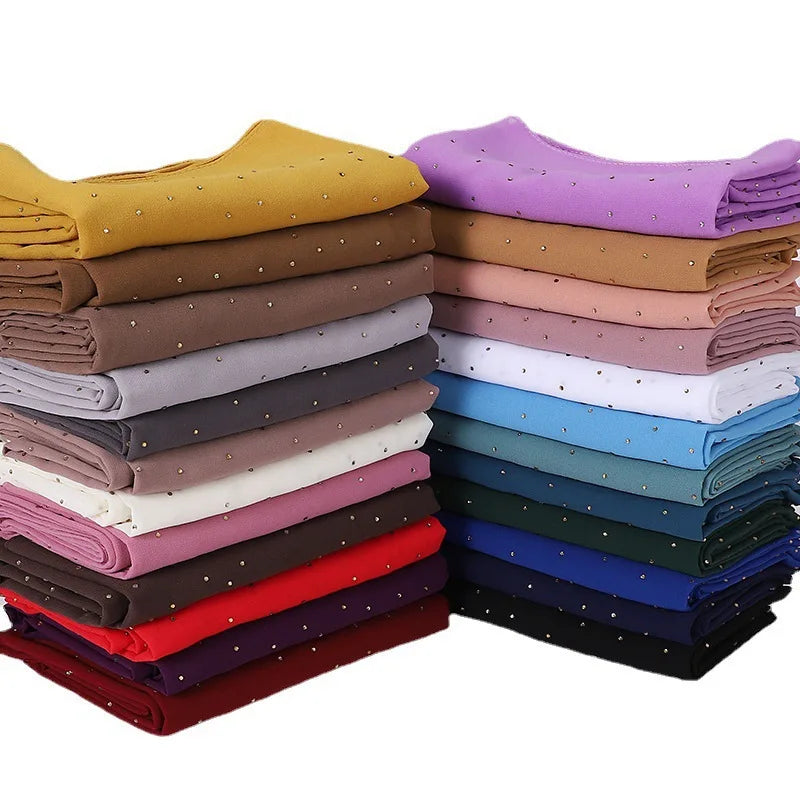 Luxury Rhinestone Chiffon Jersey Women's Summer Hijab Scarves Islamic Abaya Shawl