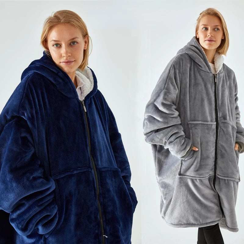 2023 Oversized Velvet Fleece Plush Giant Hoodie Breathable Zipper TV Design Winter Blanket for Adults Autumn Printed Pattern