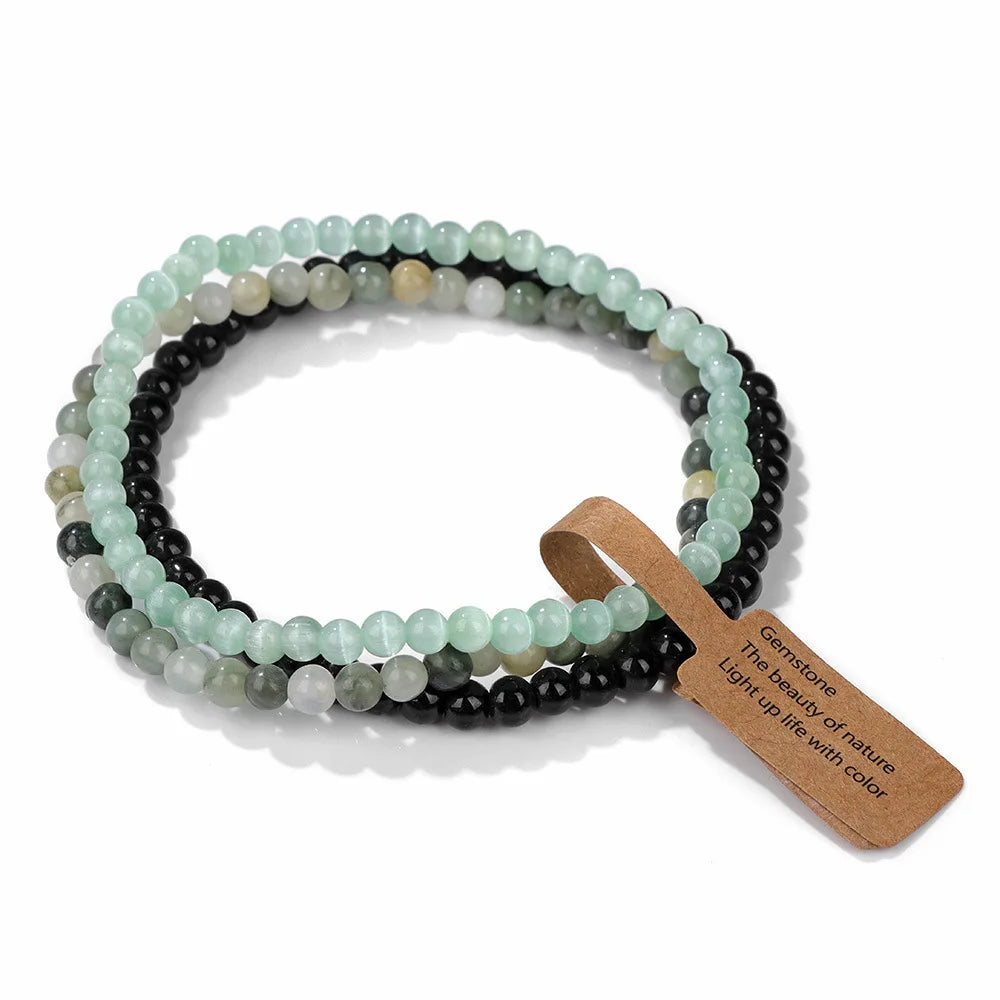 3pcs/set Natural Crystal Stone Amethyst Rose Quartz Turquoise Onyx Agate Beads for Women Men 4mm Round Crystal Beads Bracelet