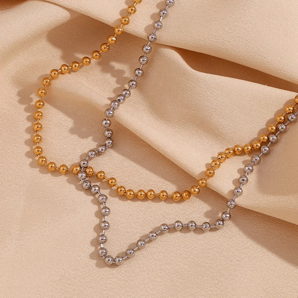 Stainless Steel Bead Necklace Waterproof Gold Plated Jewelry Anti Tarnish Chain Necklace Choker