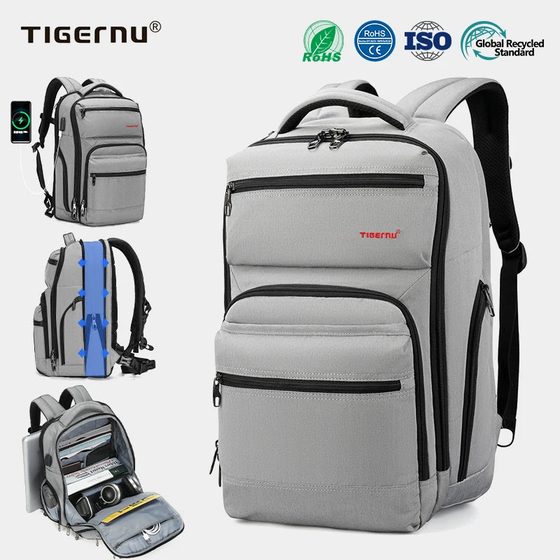 Tigernu Wholesale Business Fashionable Anti-theft Water-Proof Backpack Zipper Closure Travel School and Hiking Backpack for M