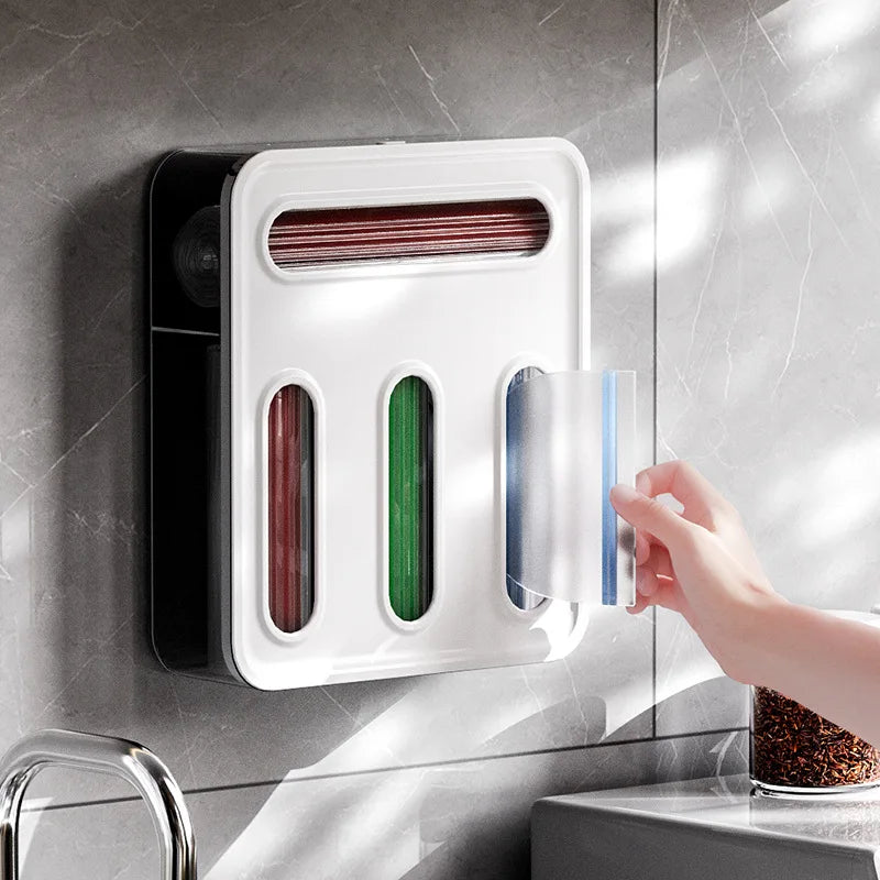 4 in 1 Plastic Ziplock Bag Wall Mount Natural Wrap Dispenser Zip Lock Bag Wrap Organizer  Storage Organizer for Kitchen Drawe