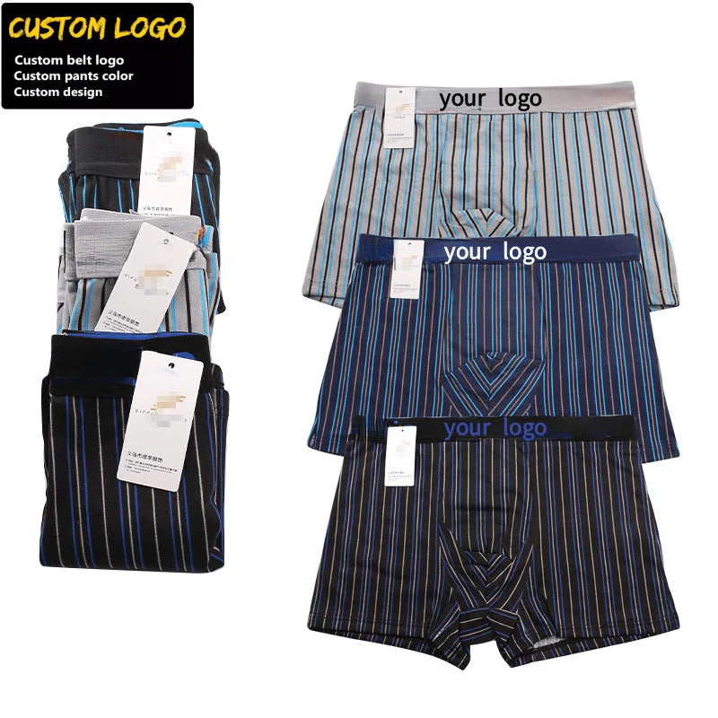 OEM Wholesale Custom Design Men's Underwear Breathable Cotton Boxer Underwear Shorts Mid-waist Plain Sexy Custom logo