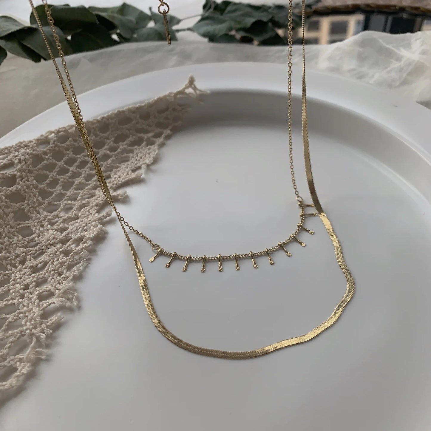 Bold Elegant 18K Gold Initial Snakechain Pendant Necklace Fashion Stainless Steel Layered Withtassel Flat Snake Chain Initial