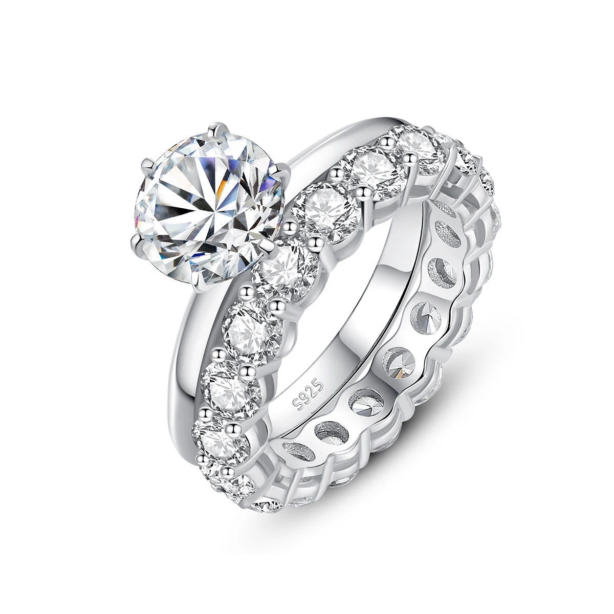 Wholesale Moissanite Ring 925 Sterling Silver Wedding Engagement Bridal Double Ring Set Couple Stackable Rings