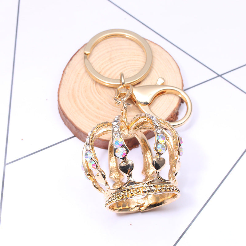 Fashion Bling Crystal Rhinestone Crown Key Chains 3D Crown Shape Keychain Metal Key Rings Charm Pendants Sparkly Crown Keycha