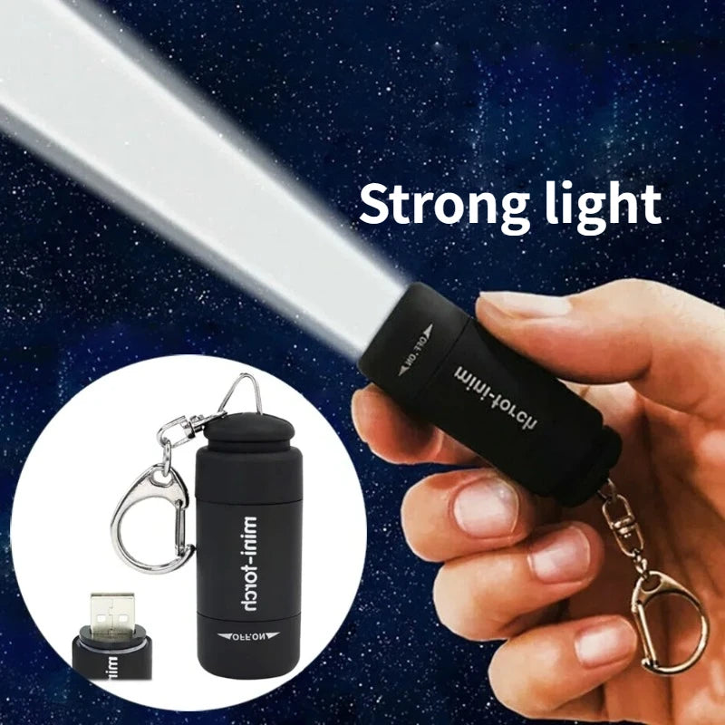 Llavero de bolsillo linterna impermeable al aire libre senderismo Camping Mini linterna USB recargable LED multifuncion…