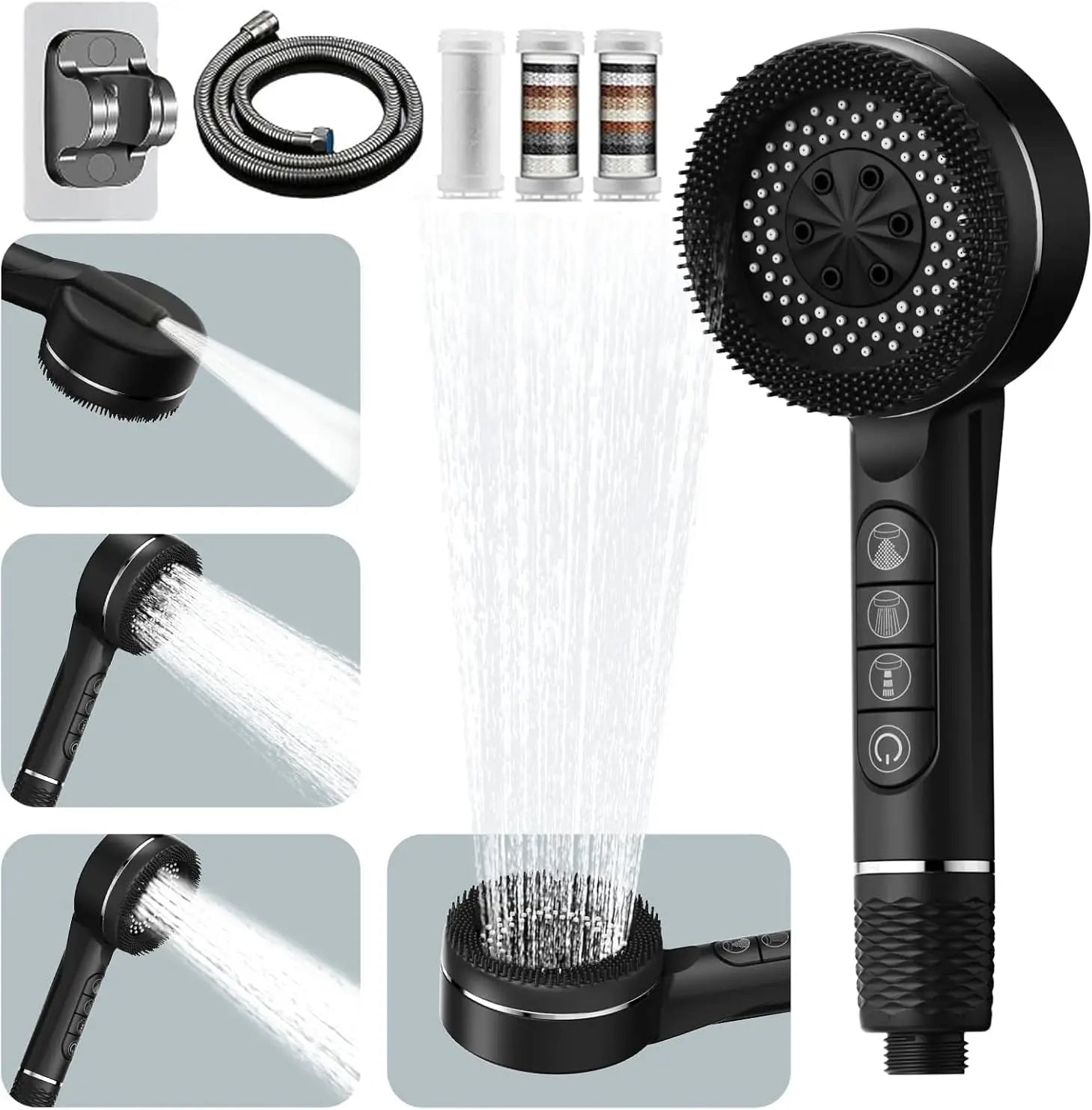 Cabezal de ducha supercargado filtrado, ajuste de cuatro velocidades con sello de agua, accesorios multifuncionales par…