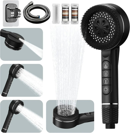 Cabezal de ducha supercargado filtrado, ajuste de cuatro velocidades con sello de agua, accesorios multifuncionales par…