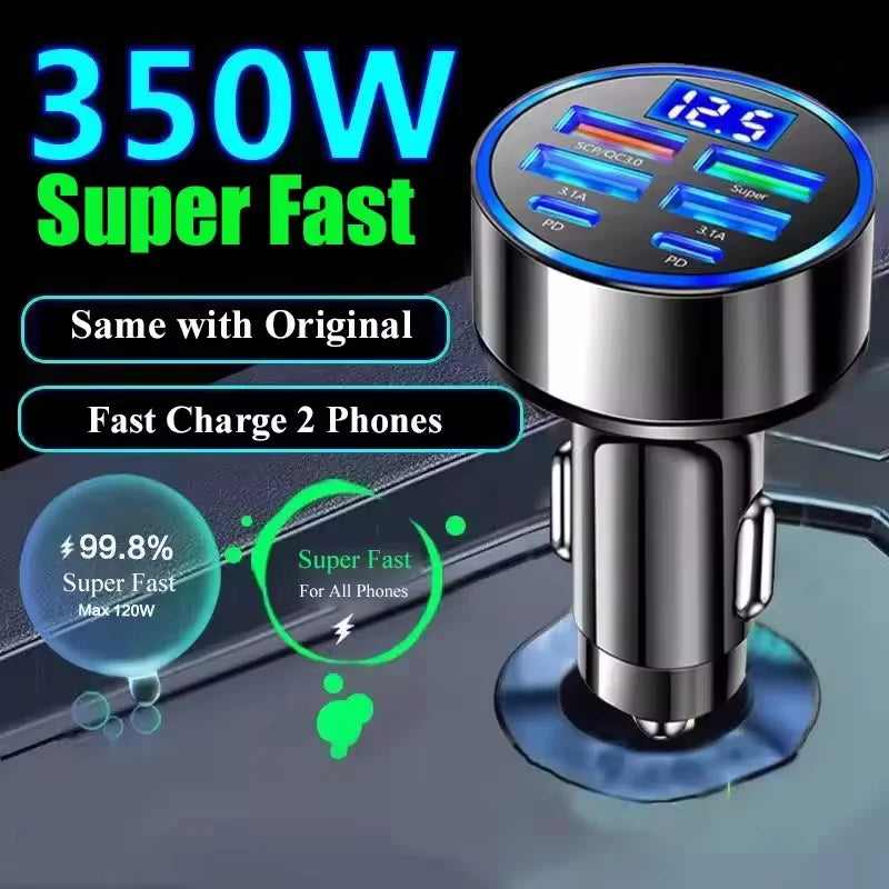 Cargador de coche USB de 350W PD QC3.0 USB C cargador de teléfono de coche adaptador tipo C para iPhone Samsung Huawei…