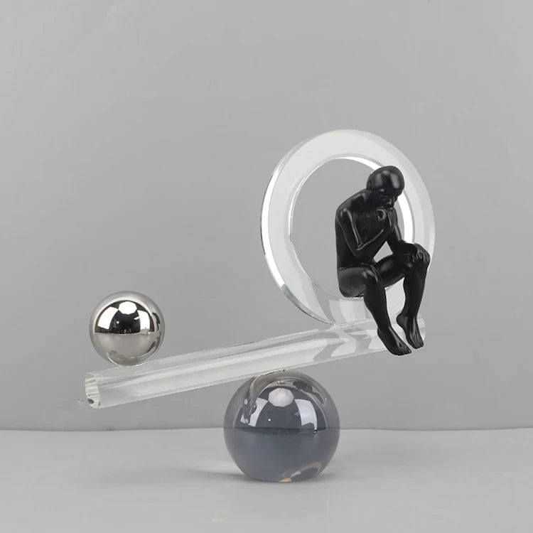New Coming Hotel Living Room Office Creative Thinker Pendant Piece Black Resin Figure Crystal Ornaments