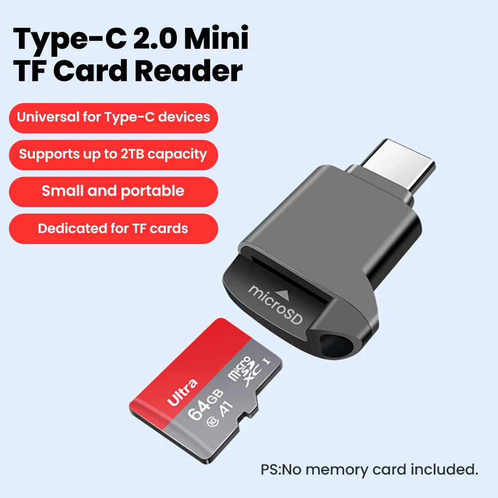 Lector de tarjetas Mini TF tipo C 2,0, almacenamiento externo, estiramiento negro para Memory Stick USB C 2,0 para Ipho…