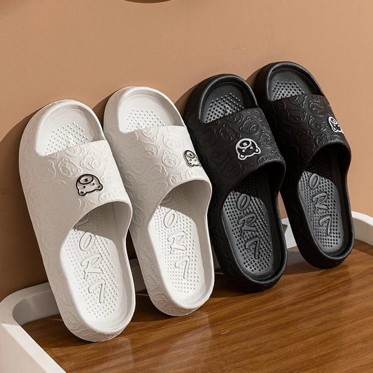 Zapatillas de moda de verano para hombre, sandalias con estampado de osito, baño interior, antideslizantes, suaves, zap…