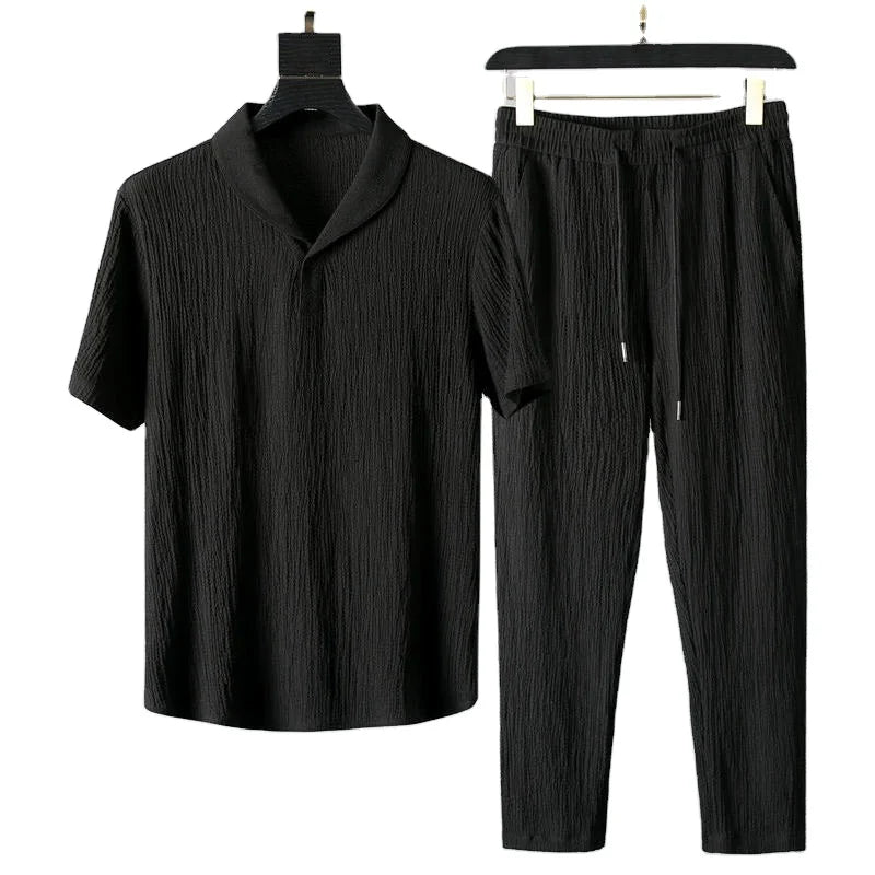 OEM Custom logo Embroidery Printed Design New Suits Men's Thin Short-sleeved Trousers Leisure Light Luxury Versatile Sports Suit