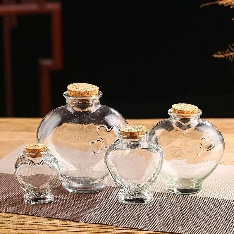 Wholesale 30ml  50ml 70ml 100ml 450ml 600ml Heart Star Cork Stopper Glass Bottle Vials Jars with Cork Wishing Bottle