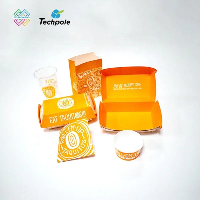 Eco Friendly Disposable Food Packaging Fast Food Fried Chicken Cookies Paper Box Bag Burger Restaurant Take Out Food Packaging