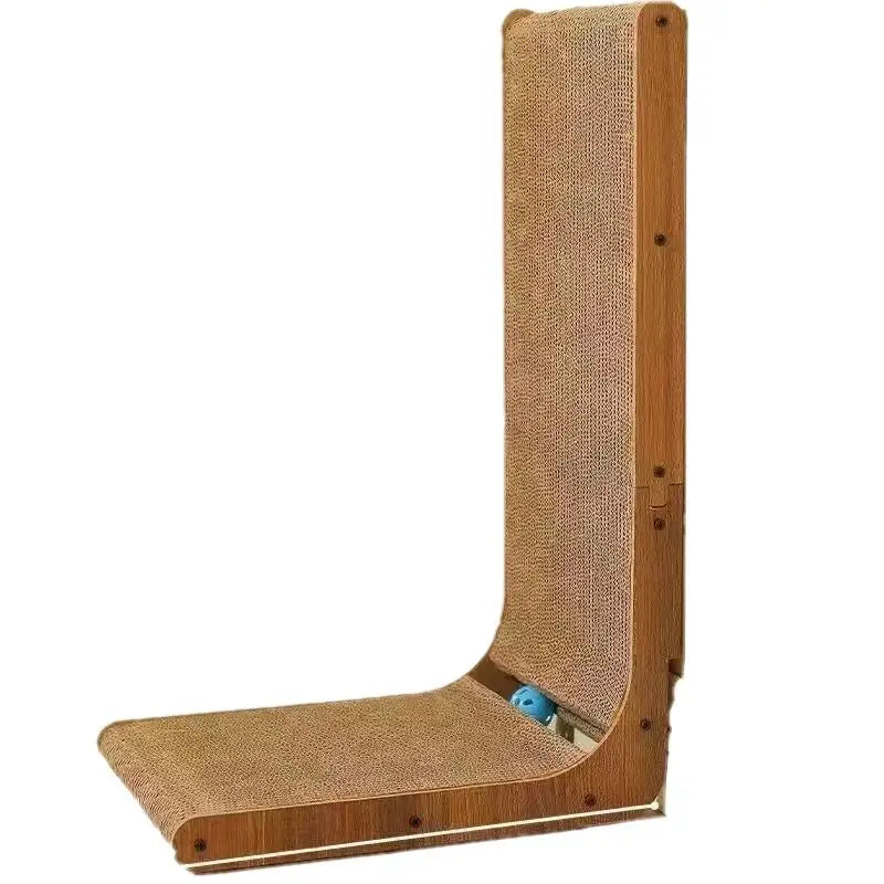Kangdaer Luxury Modern High-Density Corrugated Wood 2-Level L-Shaped Cat Tree with Chip-Free Plastic & Metal Bed and Cat Toys