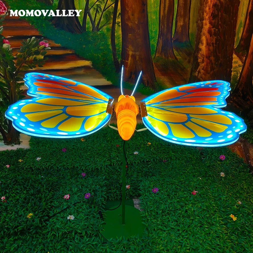 Momovalley Blue ABS Shell Garden Statues Outdoor Decorations Summer Led Lighted Hanging Flying butterfly Led Light Decoration