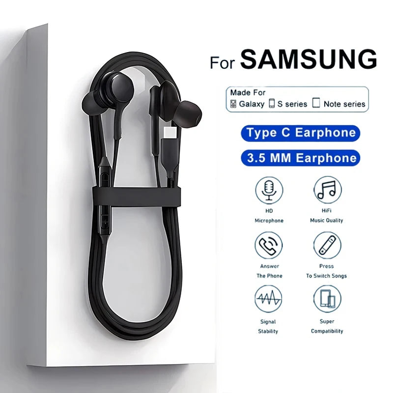 Auriculares con cable tipo C para Samsung Galaxy S23 S21 S22 Ultra Plus, auriculares de 3,5 mm, accesorios A54 A34 A53…