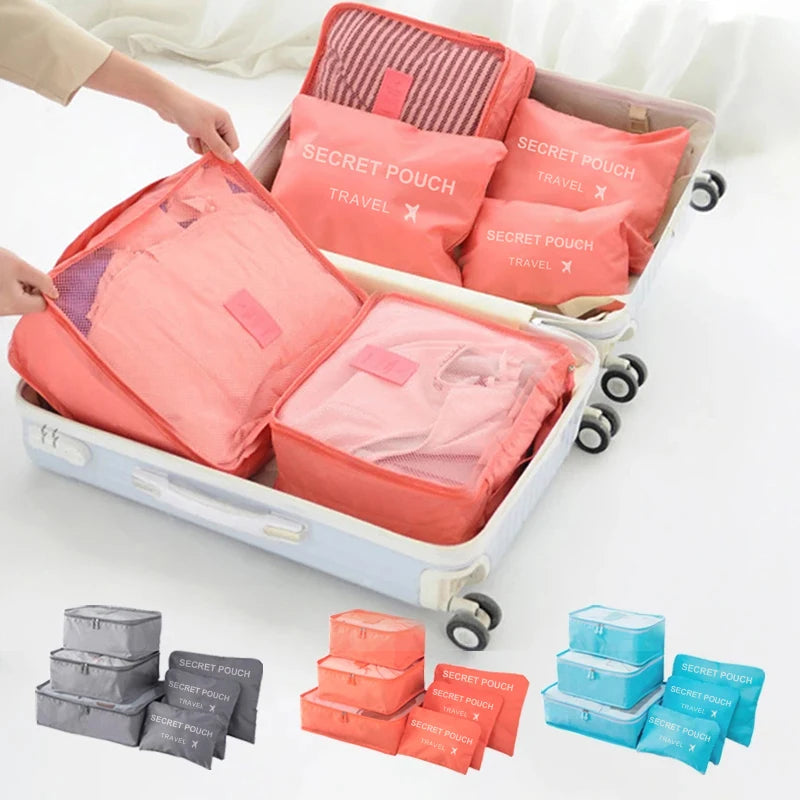 Juego de 6 Bolsas de Almacenamiento de Viaje Rosa/Azul/Gris, Gran Capacidad, Impermeables, para Ropa, Ropa Interior, co…
