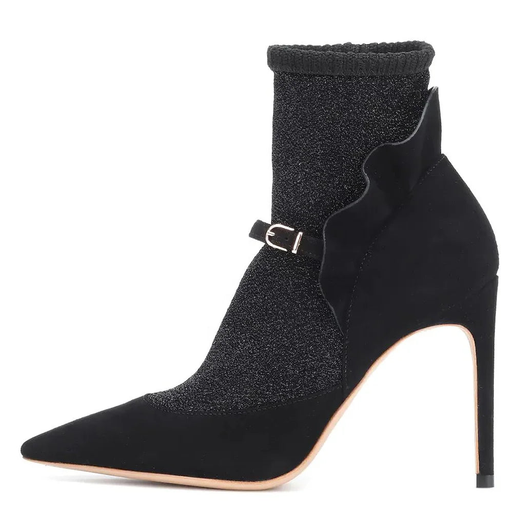 Black Sock Boots Pointed Toe Stiletto Heel Women Ankle Boots Ladies High Heels Booties Plus Size Shoes