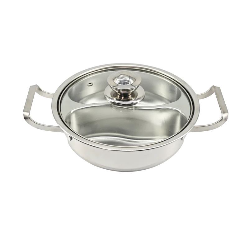 304 Stainless Steel 2-grid Compartment Hot Pot  for Home Use Soup and Stock Pot Multi-Division Hot Pot Pan for Induction Cookers