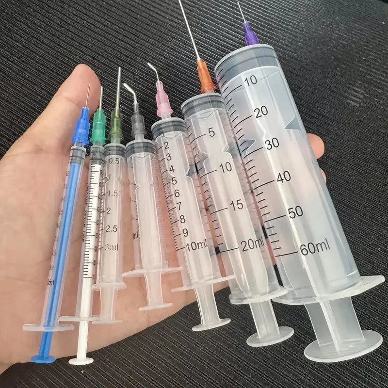 Juego de jeringas de 14/10 piezas con agujas de punta roma, varios tamaños: 1 ml, 3 ml, 5 ml, 10 ml, 20 ml, 60 ml, de p…