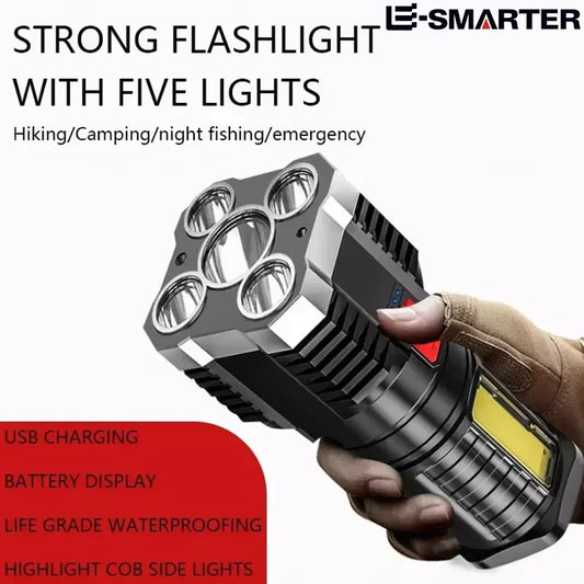 Linternas Led de alta potencia de 5LED, foco recargable para acampar con luz lateral, 3 modos de iluminación para acamp…