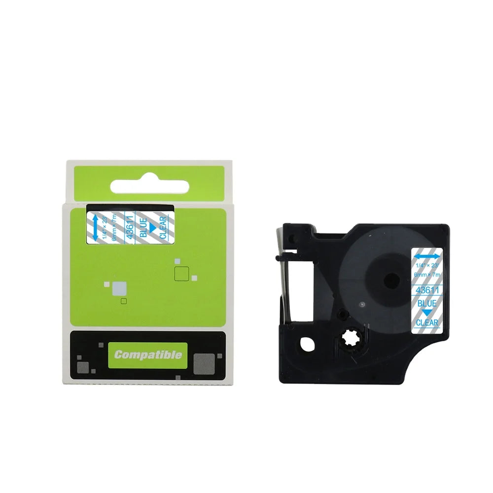Tatrix 6mm Blue on clear Compatible Label Tape Cartridge 43611 for DYMO LabelManager PNP/150/160/210D/280/350/420P/450/450D/500T