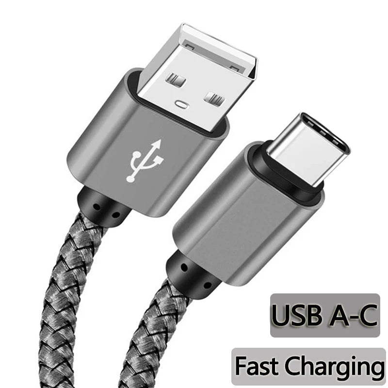 Cable de datos de nailon, cargador rápido USB A a tipo C, Cable de carga para Huawei, Samsung, teléfono Android, dispos…