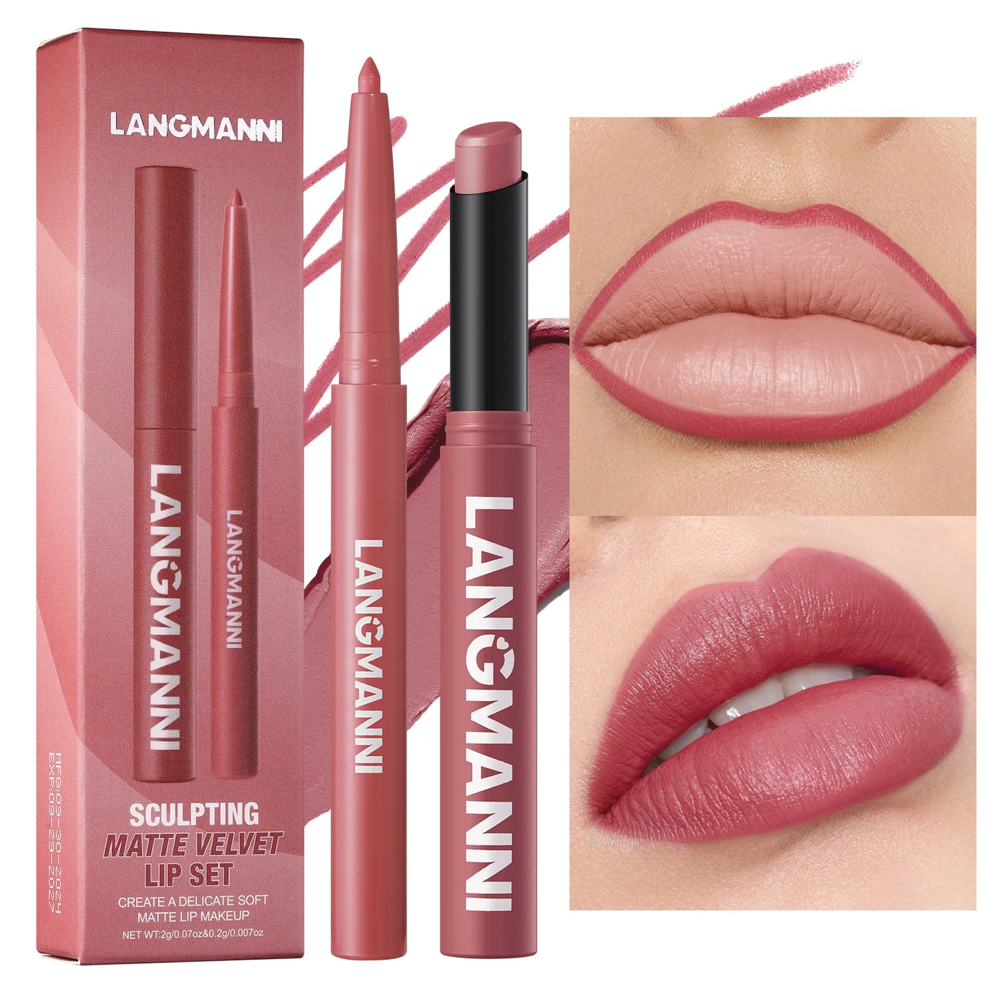 Delineador de labios impermeable integrado + juego de lápiz labial, sin manchas, sin desvanecimiento, sin taza, durader…