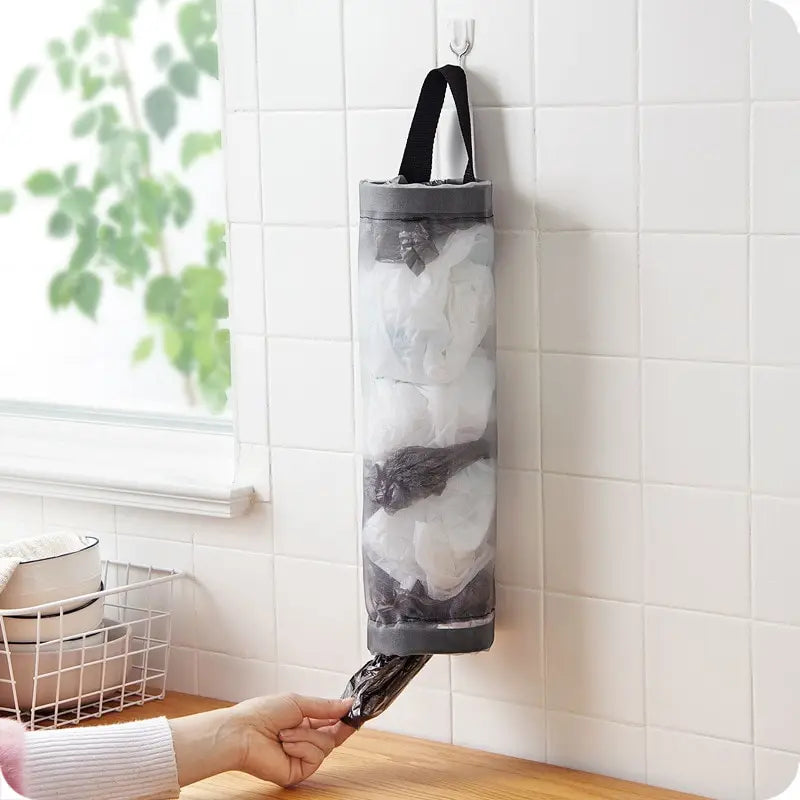 Bolsa de almacenamiento gris para artículos diversos, dispensador de bolsas de plástico de malla para montaje en pared,…